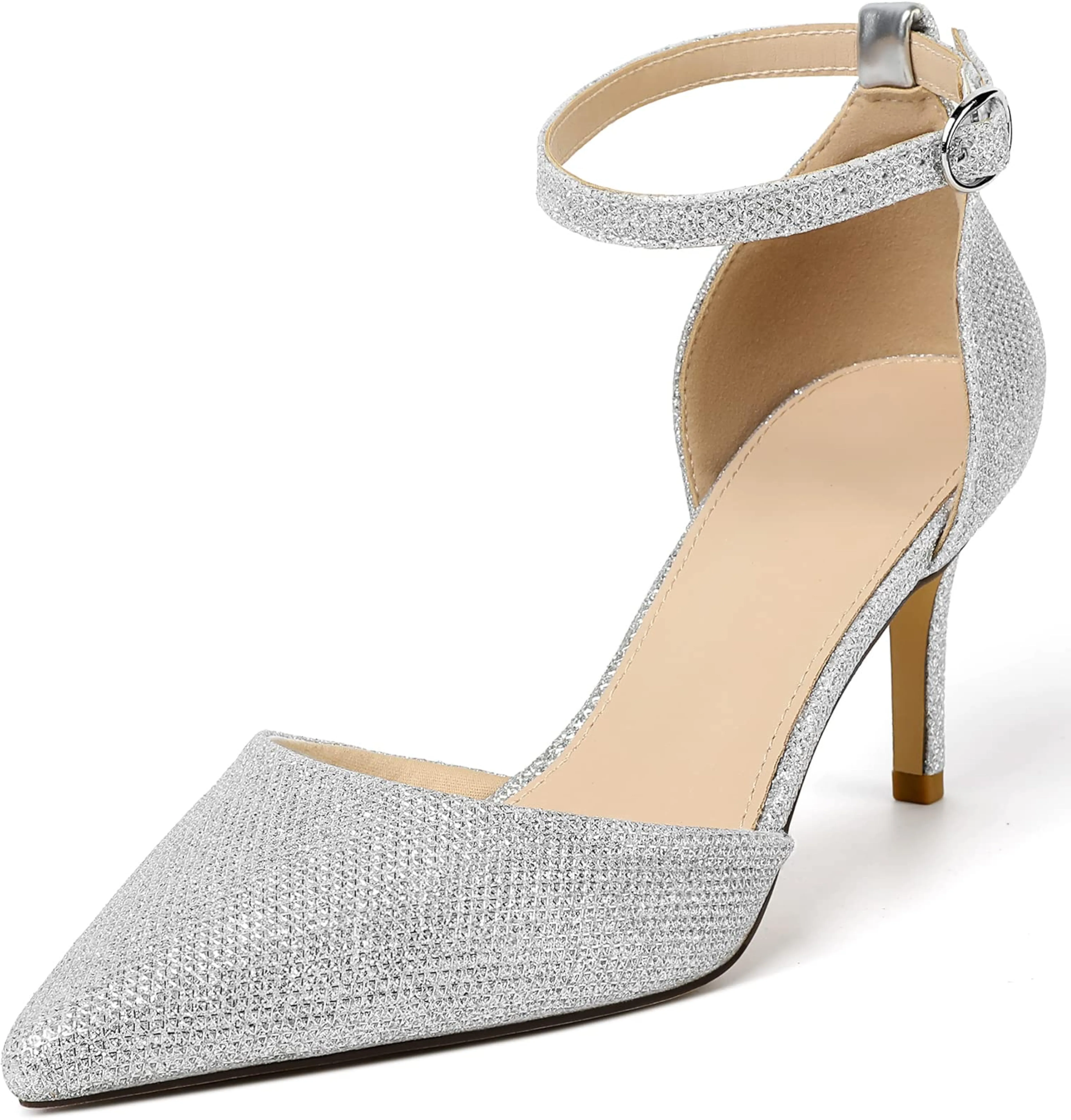 Chic Blue Ankle Strap Closed Toe 3 Inch Heels