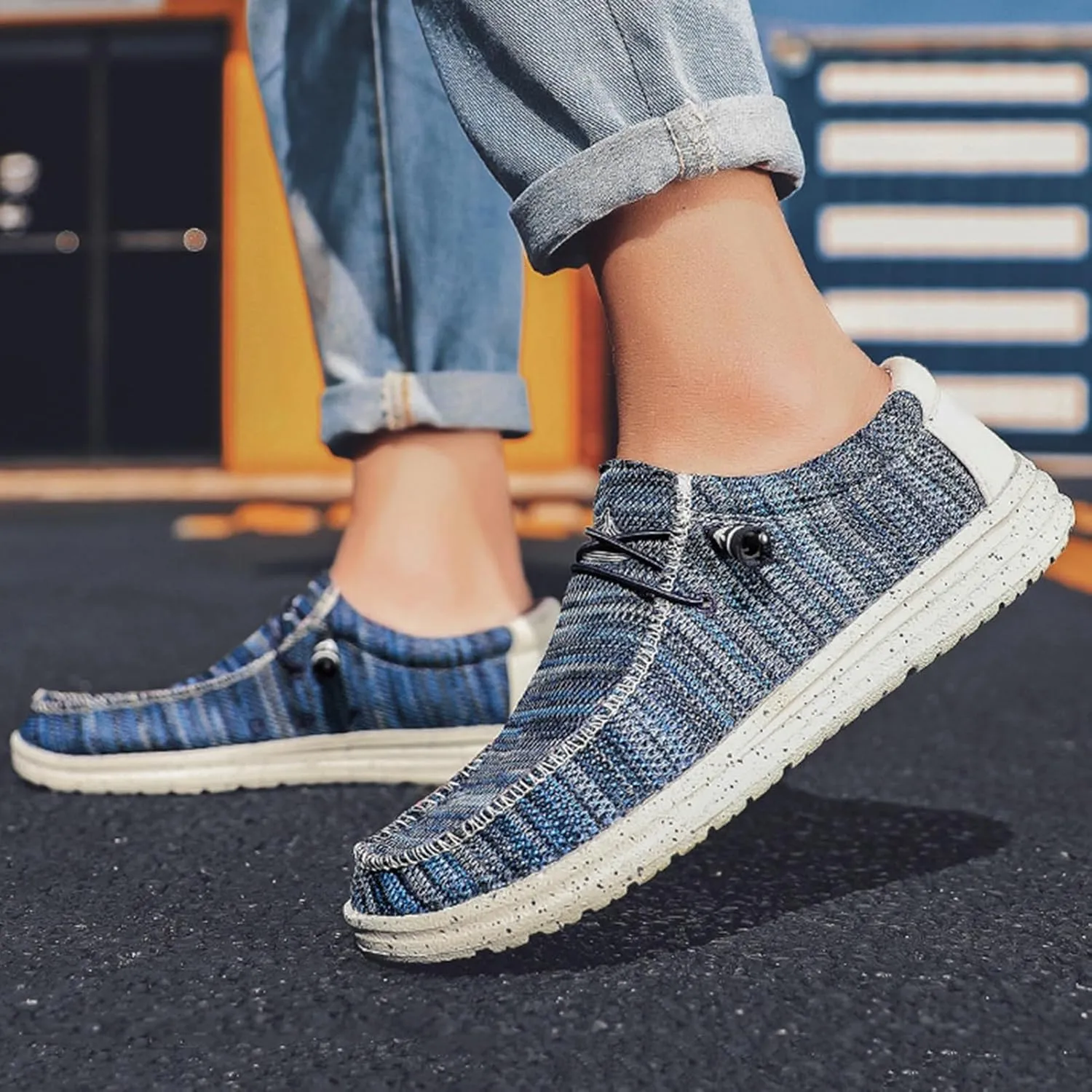Classic Loafers for Men Comfort,Casual Comfy Canvas Men's Loafers & Slip-ons,Lightweight & Breathable Mesh Mens Boat Shoes,All Weather Rubber Soles