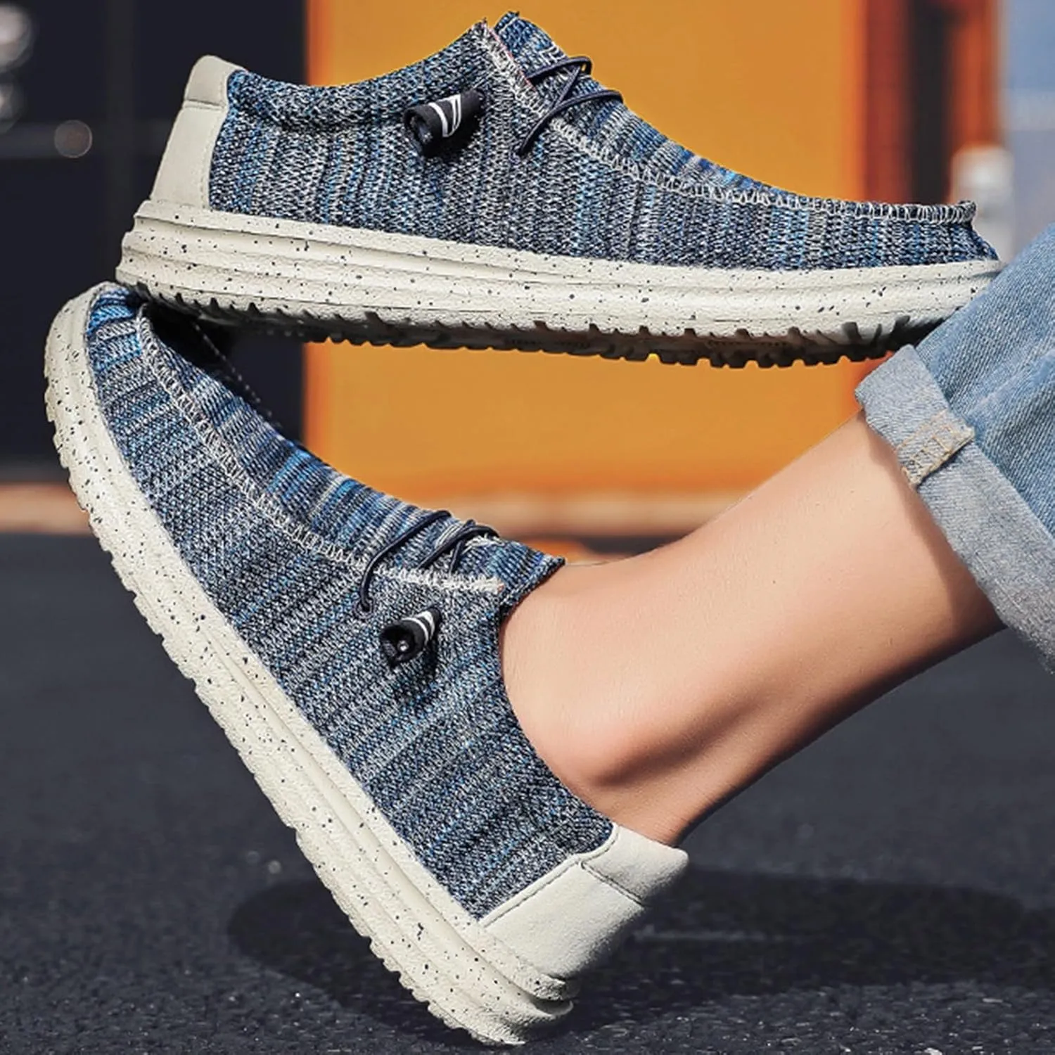 Classic Loafers for Men Comfort,Casual Comfy Canvas Men's Loafers & Slip-ons,Lightweight & Breathable Mesh Mens Boat Shoes,All Weather Rubber Soles