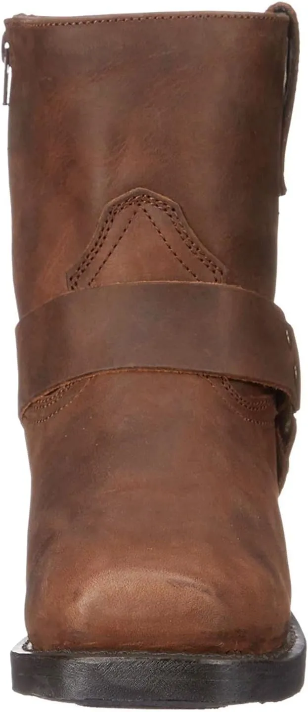 Cowboy Boots for Women Retro Straps Mid Calf Motorcycle Boots Casual Square Toe Western Short Boots with Zipper