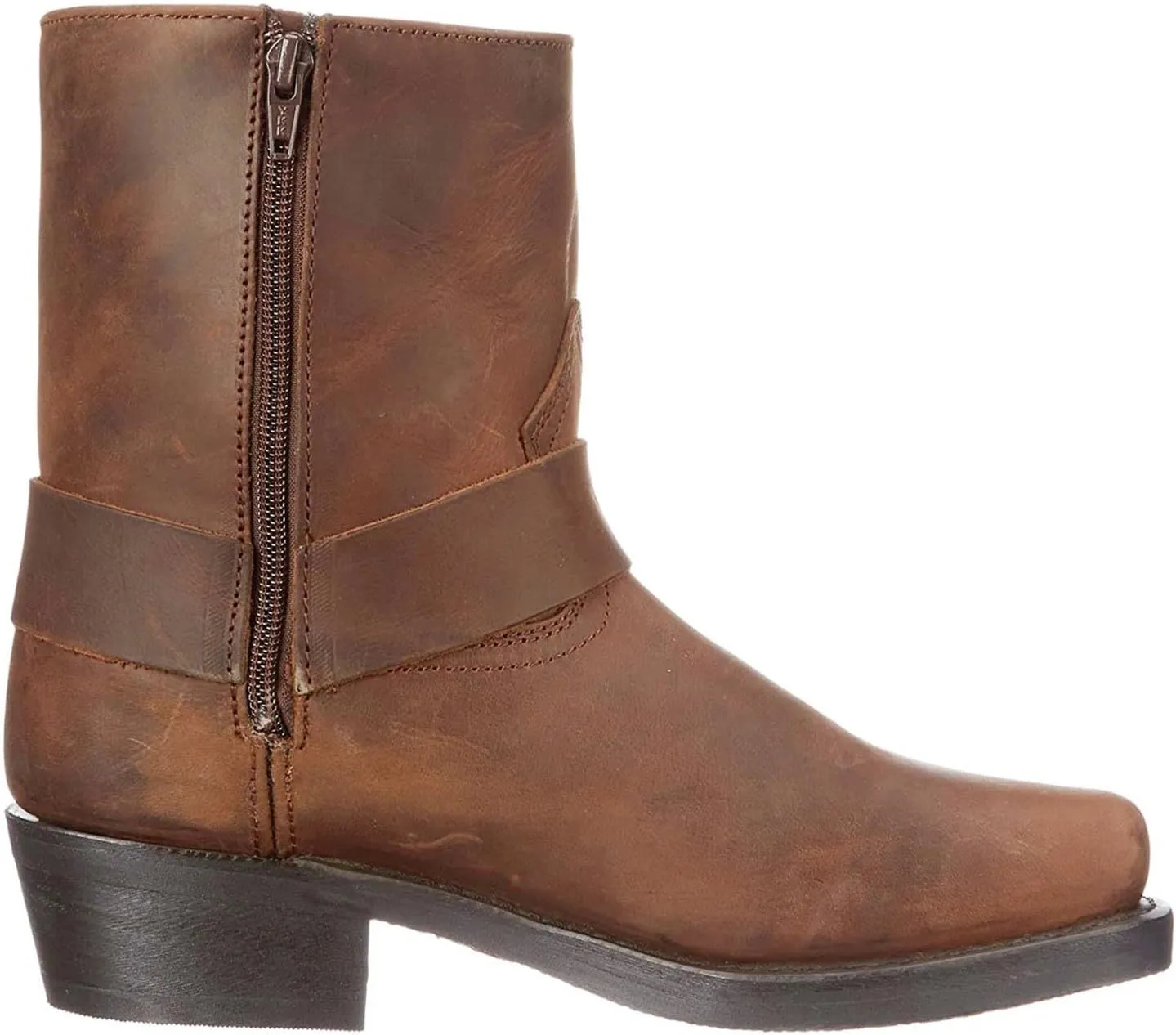 Cowboy Boots for Women Retro Straps Mid Calf Motorcycle Boots Casual Square Toe Western Short Boots with Zipper