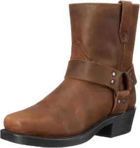 Cowboy Boots for Women Retro Straps Mid Calf Motorcycle Boots Casual Square Toe Western Short Boots with Zipper