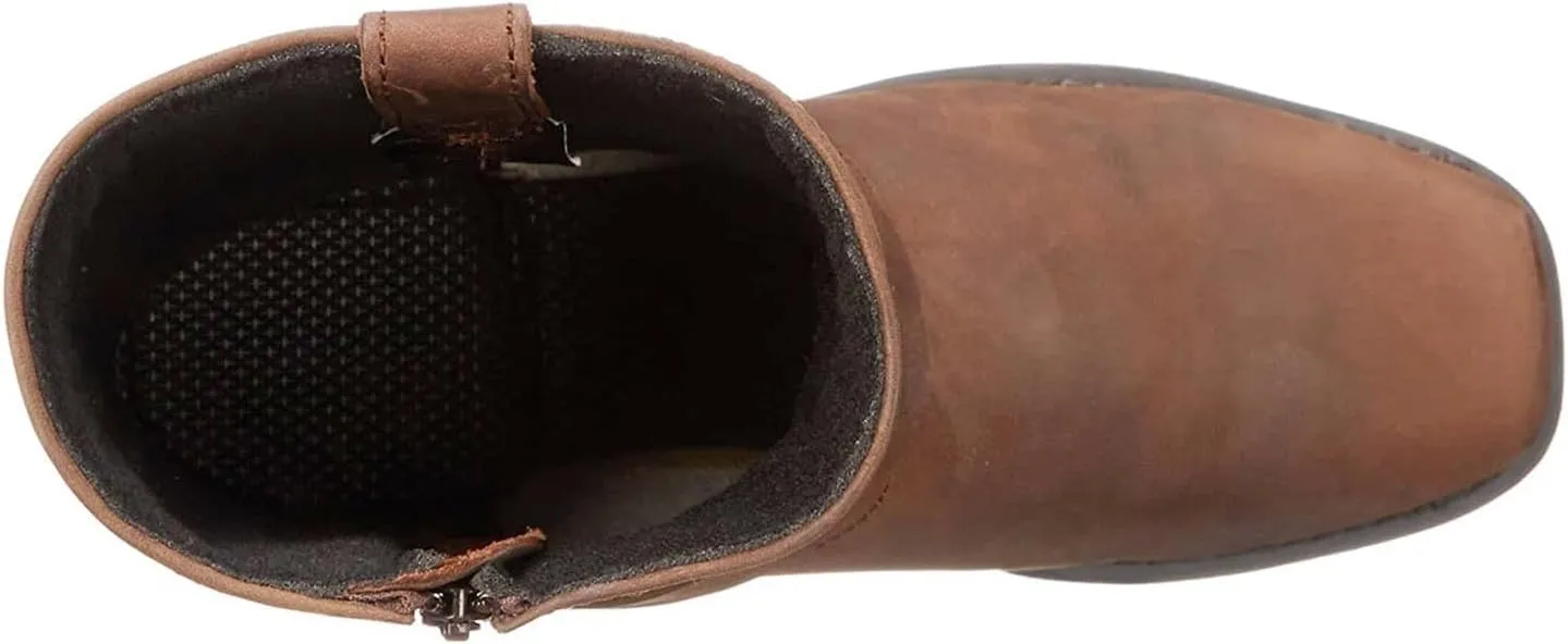 Cowboy Boots for Women Retro Straps Mid Calf Motorcycle Boots Casual Square Toe Western Short Boots with Zipper