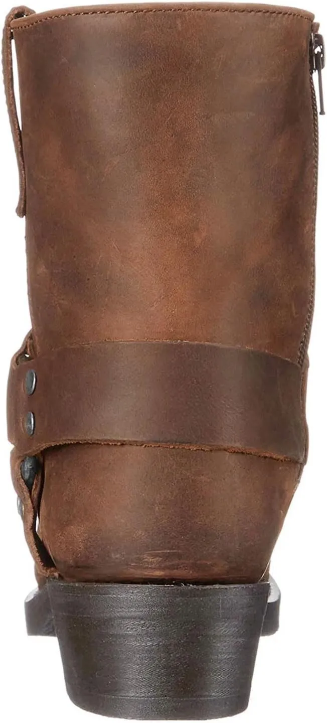 Cowboy Boots for Women Retro Straps Mid Calf Motorcycle Boots Casual Square Toe Western Short Boots with Zipper