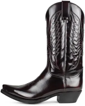 Cowboy Boots Men Boots Pointed Toe Vintage Square Toe Chunky Block Heel Pointed Mid-Calf Leather Western Boots