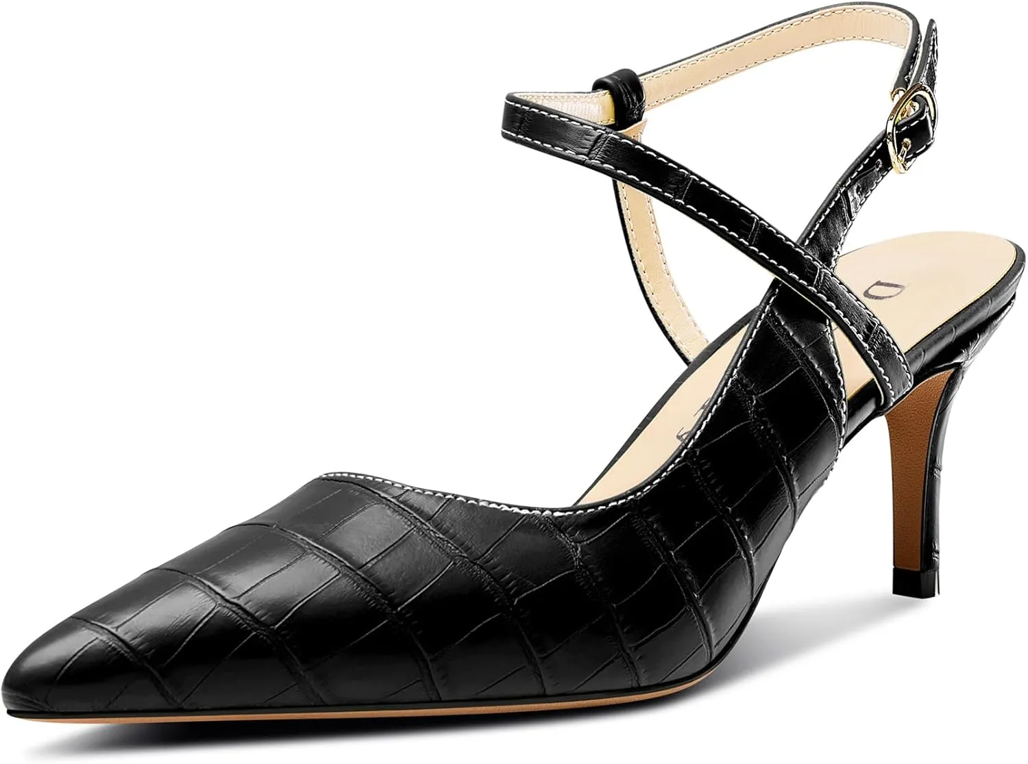 DearOnly Kitten Heels for Women, Slingback Stiletto Mid Heels Pointed Toe Ankle Strap Pumps Casual Buckle Dress Shoes 2.6 Inches Heels