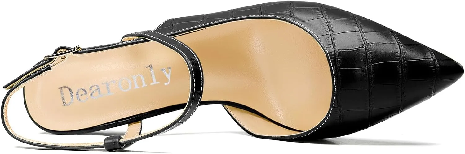 DearOnly Kitten Heels for Women, Slingback Stiletto Mid Heels Pointed Toe Ankle Strap Pumps Casual Buckle Dress Shoes 2.6 Inches Heels