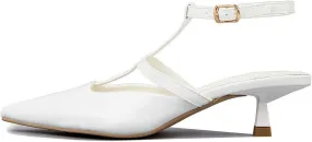 DINTAHA Pointed Toe Slingback Kitten Heels,T Strap Mary Janes for Women,Womens Low Heel Dress Shoes