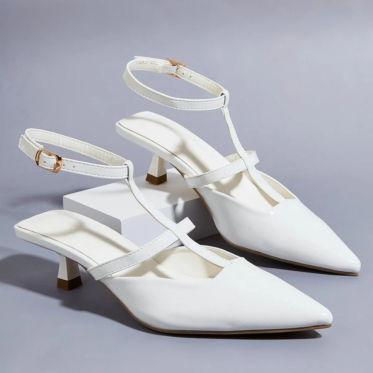 DINTAHA Pointed Toe Slingback Kitten Heels,T Strap Mary Janes for Women,Womens Low Heel Dress Shoes