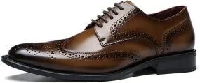 Dress Formal Shoes for Men Lace Up Brogue Embossed Wing tip Slip Resistant Low Top Anti-Slip Block Heel Rubber Sole Casual
