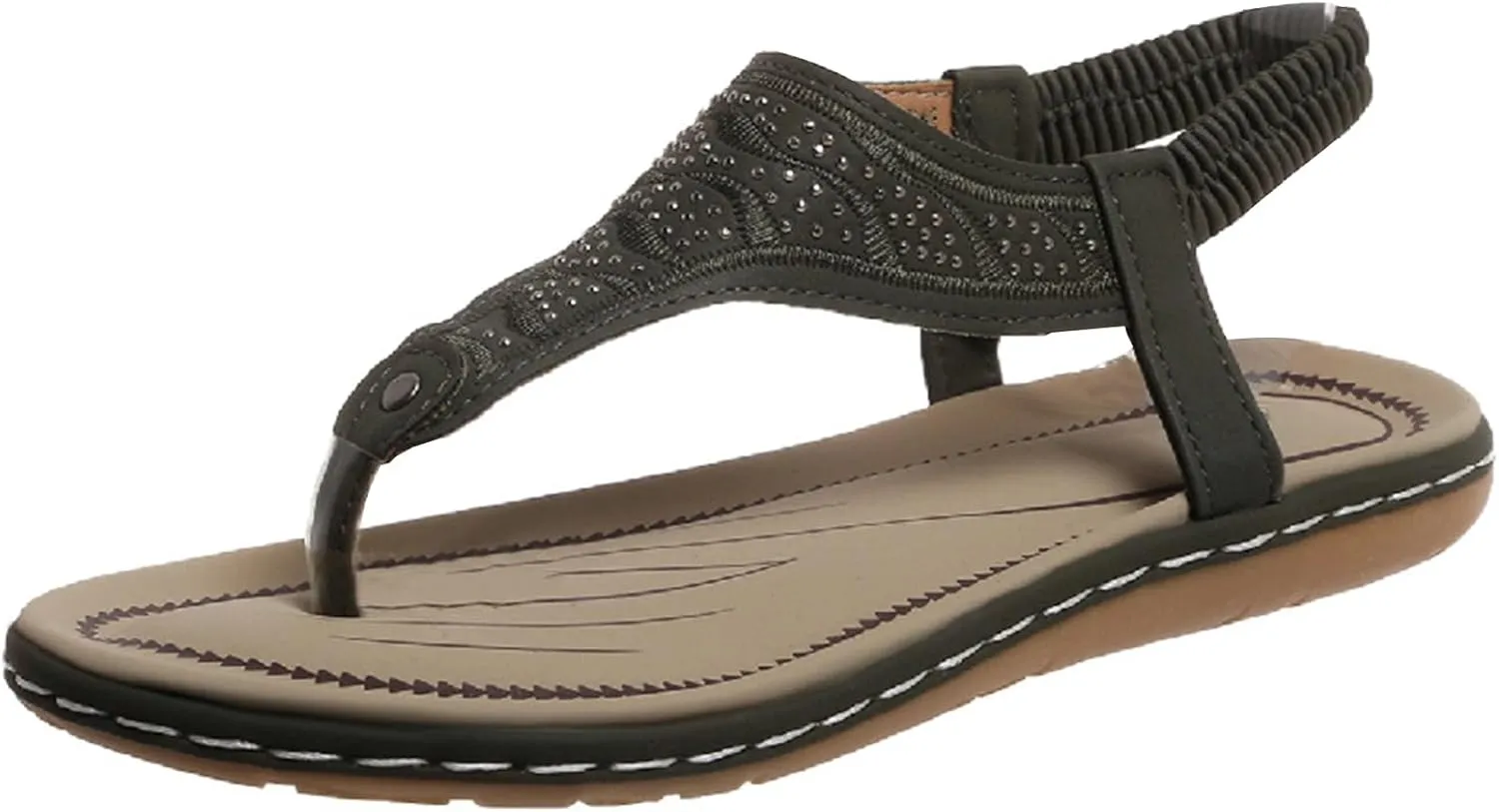 Flat Sandals for Women Arch Support Sandals Casual Elastic Strappy Sandal Flip Flops Summer Comfortable Breathable Ankle Strap Beach Shoes Orthopedic Comfortable Walking Shoe