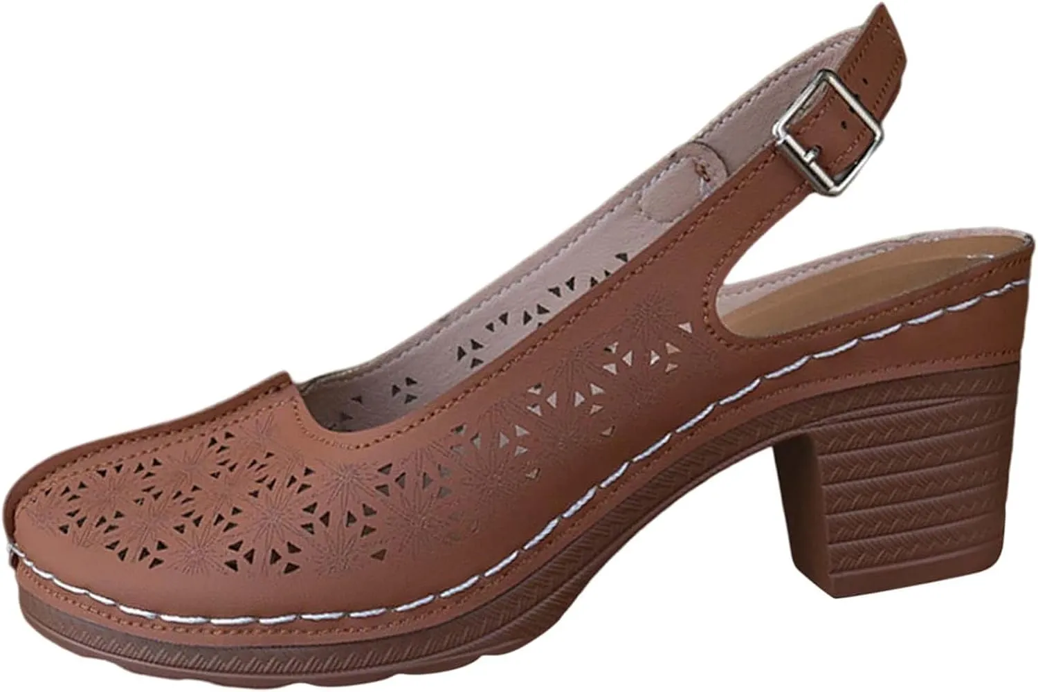 Heeled Sandals Orthopedic Slingback Slip On Chunky Low Heel Sandals Closed Toe Breathable Slingback Ankle Strap Walking Shoes Hollow Out Summer Outdoor Womens Shoes