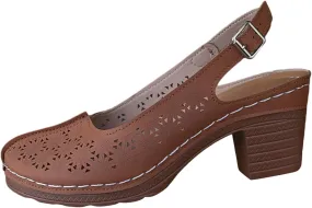 Heeled Sandals Orthopedic Slingback Slip On Chunky Low Heel Sandals Closed Toe Breathable Slingback Ankle Strap Walking Shoes Hollow Out Summer Outdoor Womens Shoes