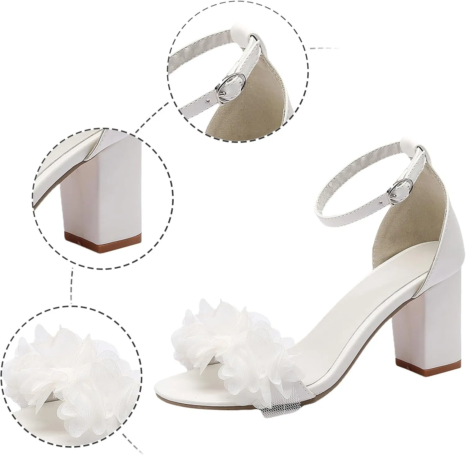Heels Chunky Block Strappy Square Open Toe Roman Shoes Flower Open Toe High Heel Sandals