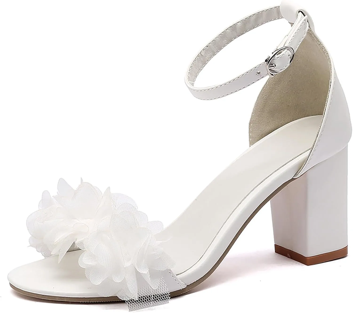 Heels Chunky Block Strappy Square Open Toe Roman Shoes Flower Open Toe High Heel Sandals