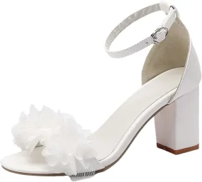 Heels Chunky Block Strappy Square Open Toe Roman Shoes Flower Open Toe High Heel Sandals