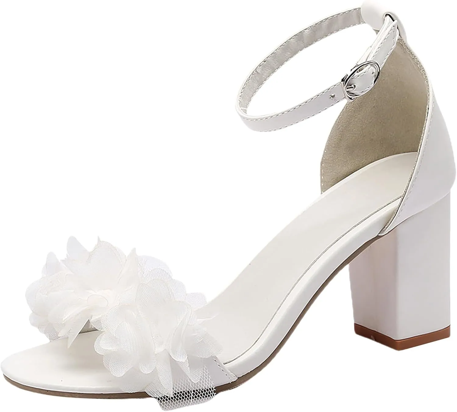Heels Chunky Block Strappy Square Open Toe Roman Shoes Flower Open Toe High Heel Sandals