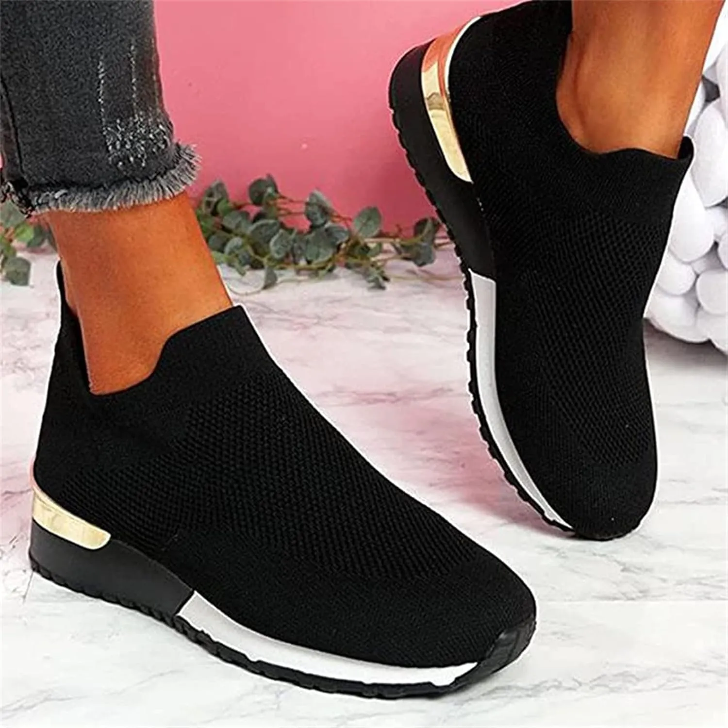 Ladmiple Walking Shoes Women Arch Support Slip On Sneakers Lightweight Running Jogging Sneakers Casual Athletic Tennis Shoes