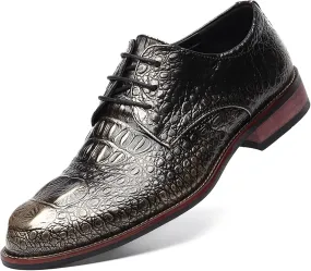 Men's Alligator Lace Up Dress Shoes Men's Crocodile Print Round Toe Oxford Shoes,Classical Business Formal Derby Shoes for Men
