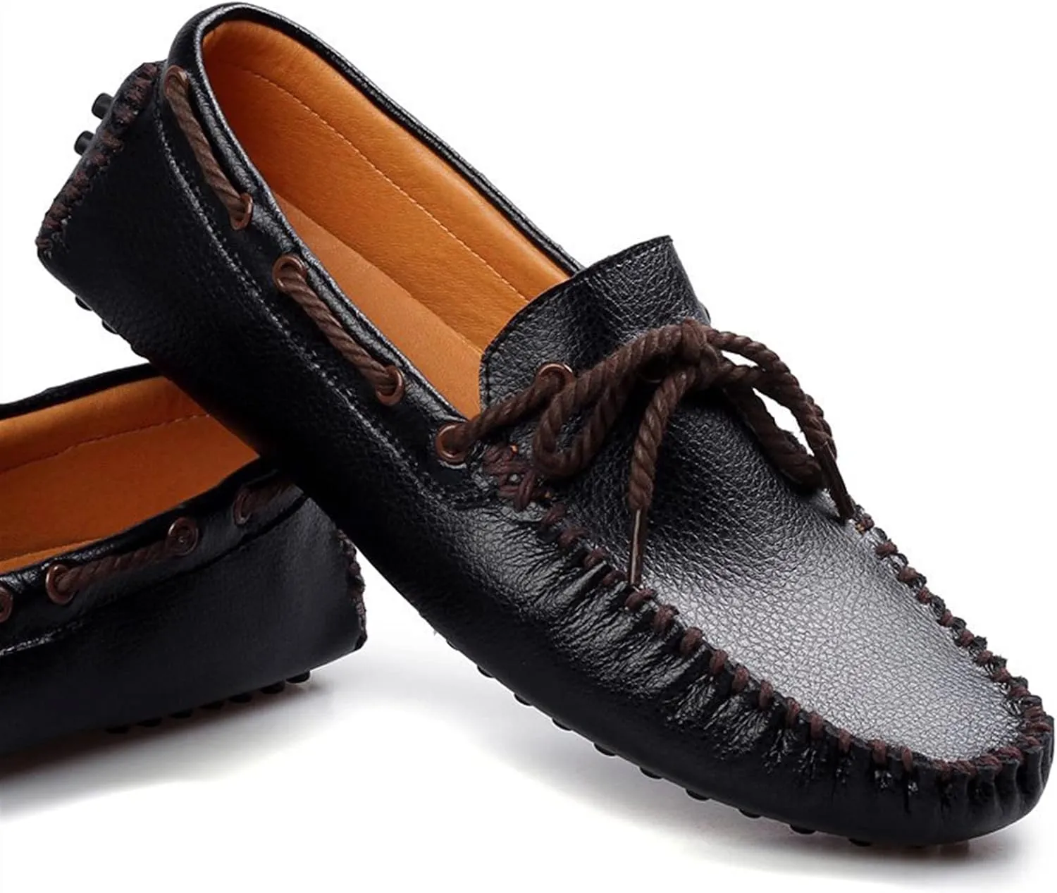 Mens Loafers Shoe Deck Shoes 1-Eye Stitching Details Round Toe Comfortable Flat Heel Lightweight Fashion Slip-ons