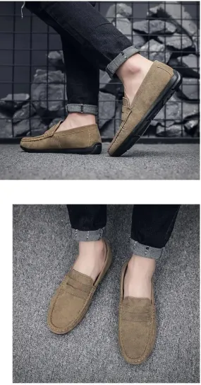 Mens Loafers Shoe Suede Vamp Driving Penny Loafers Apron Toe Anti-Slip Lightweight Comfortable Prom Slip-ons