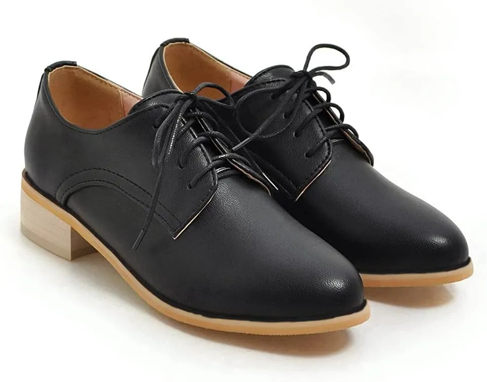 MIOKE Women's Casual Flat Low Heel Oxfords Shoes Slip On Round Toe Western Vintage School Oxfords Brogues