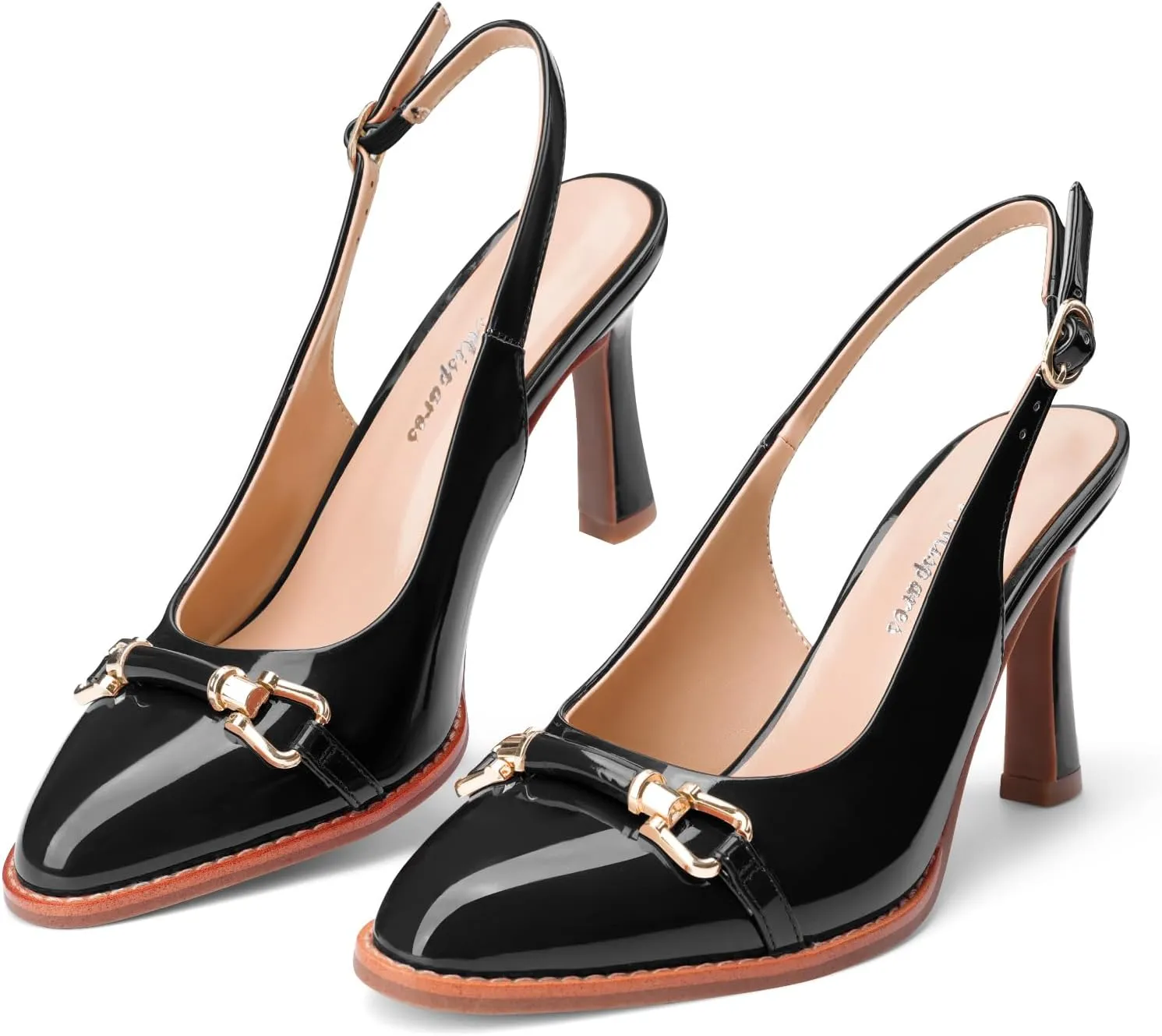 Oh Mispares Slingback Heels for Women Pointy Toe Stiletto High Heel Pumps Slip On Patent Leather Summer Wedding Party Dress Shoes