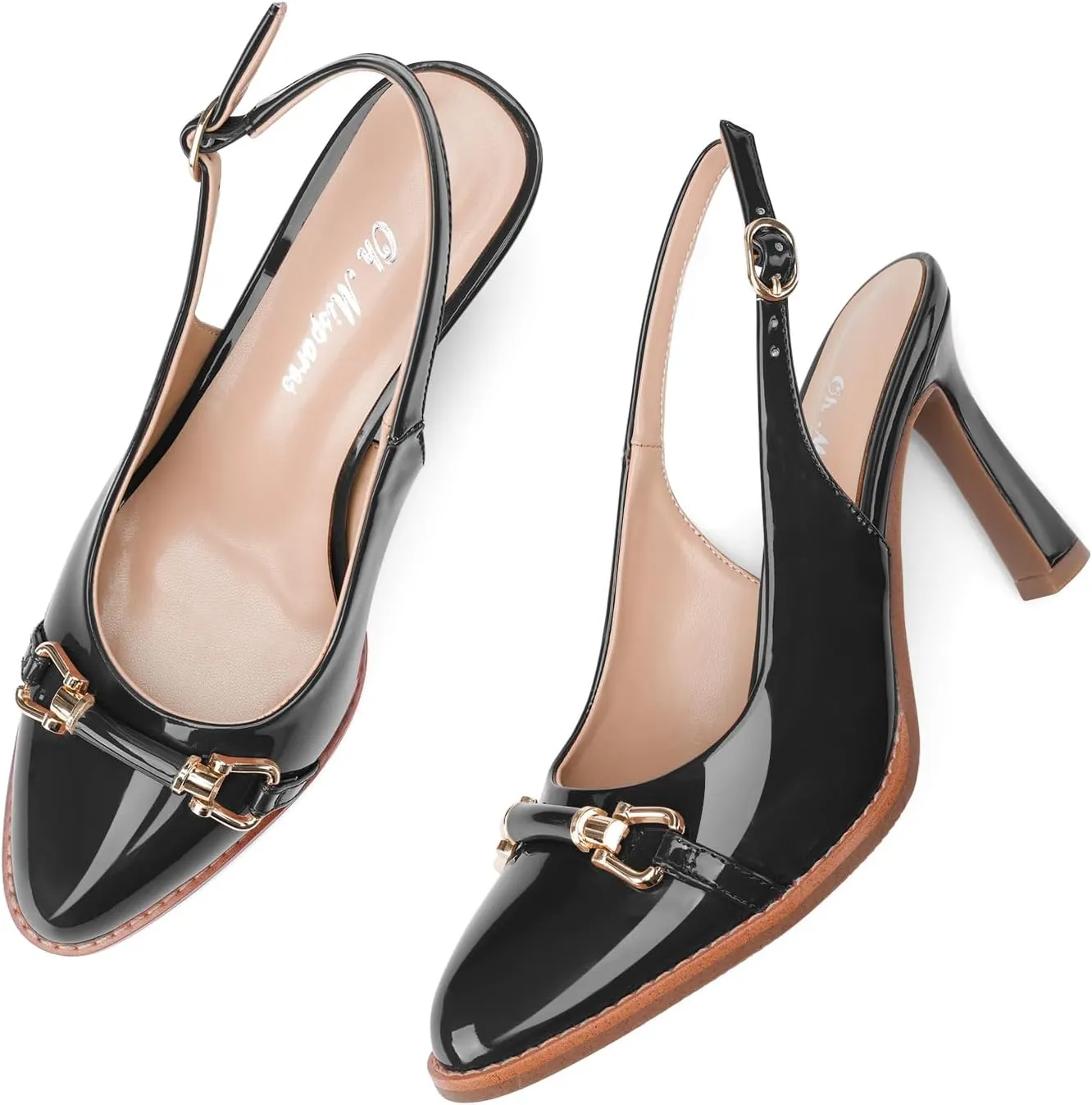 Oh Mispares Slingback Heels for Women Pointy Toe Stiletto High Heel Pumps Slip On Patent Leather Summer Wedding Party Dress Shoes