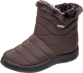 oiangi Snow Boots for Women Waterproof Fashion Solid Round Toe Slip-on Platform Ankle Boots Winter Comfortable Warm Quilted Outdoor Casual Flat Shoes