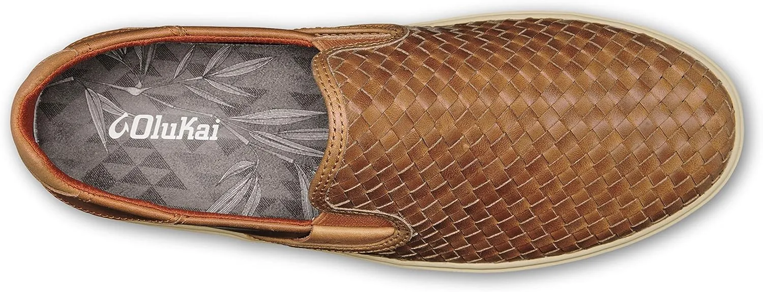 OLUKAI Lae'ahi Lauhala Men's Woven Leather Shoes, Versatile Everyday Leather Sneakers, Easy Slip On Design, All-Day Wear & Comfort