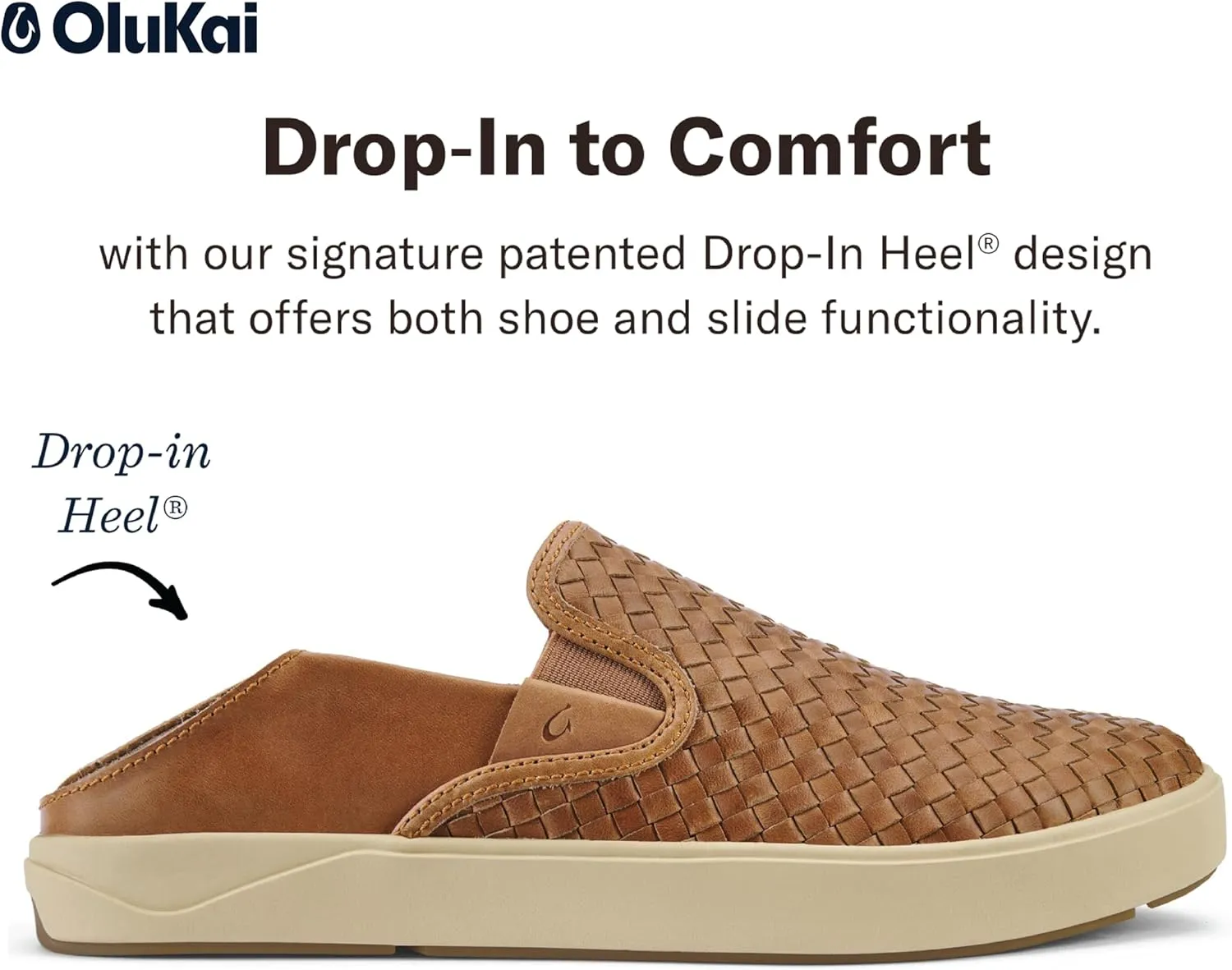 OLUKAI Lae'ahi Lauhala Men's Woven Leather Shoes, Versatile Everyday Leather Sneakers, Easy Slip On Design, All-Day Wear & Comfort