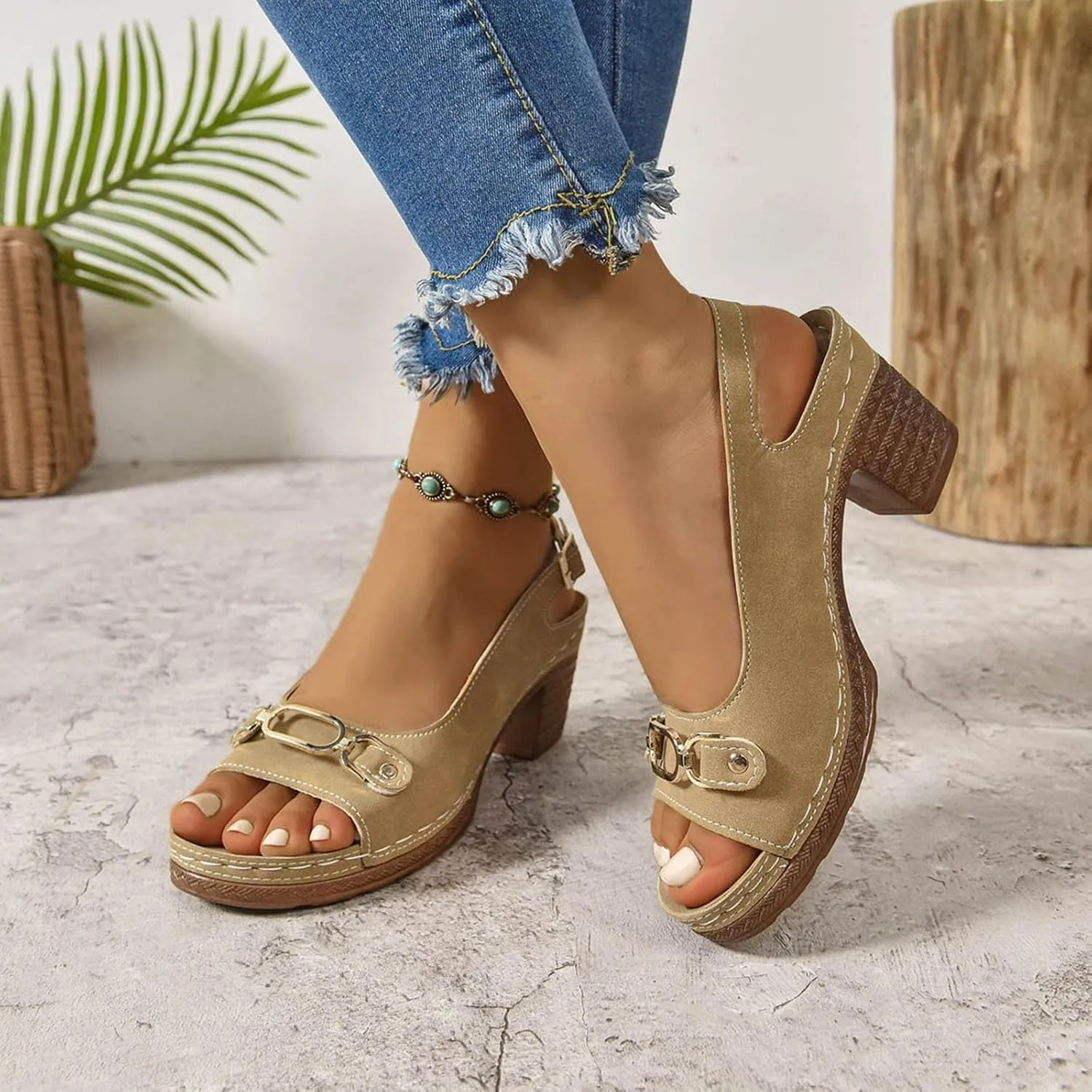 Orthopedic Sandals for Women, Women Walking Slippers with Arch Support Ladies Elegant Mid Heel Sandals Fish Mouth Slingback Walking Shoes for Working Shopping