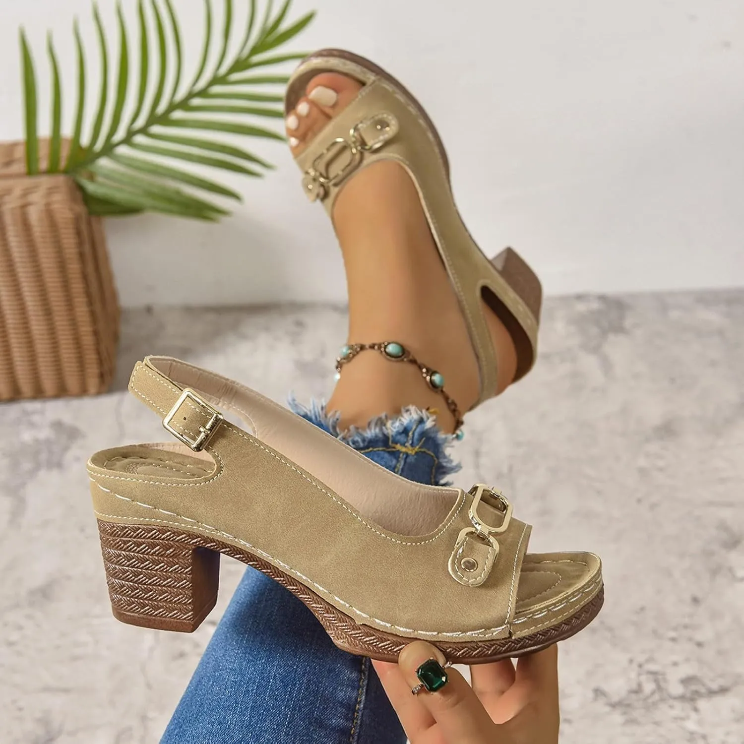 Orthopedic Sandals for Women, Women Walking Slippers with Arch Support Ladies Elegant Mid Heel Sandals Fish Mouth Slingback Walking Shoes for Working Shopping