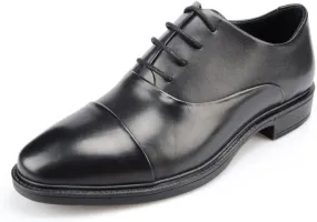 Oxford Shoes for Men Lace Up Cap Toe Round Toe Leather Non Slip Block Heel Rubber Sole Wedding (Color : Black, Size : 7)