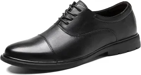 Oxford Shoes for Men Lace Up Cap Toe Round Toe Leather Rubber Sole Non Slip Block Heel Slip Resistant Party (Color : Black, Size : 10)