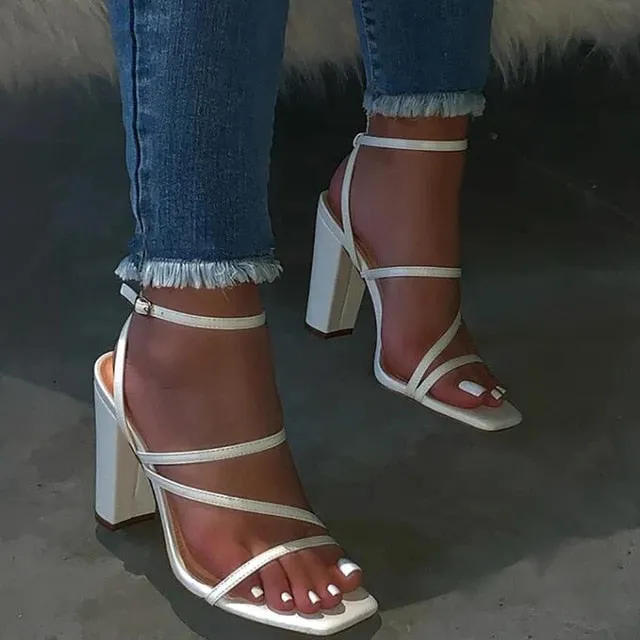 Pink New Summer Sandals Comfortable and Versatile Open-toe High-heeled Sandal Casual Outdoor Solid Color Plus Size Shoes Sandals