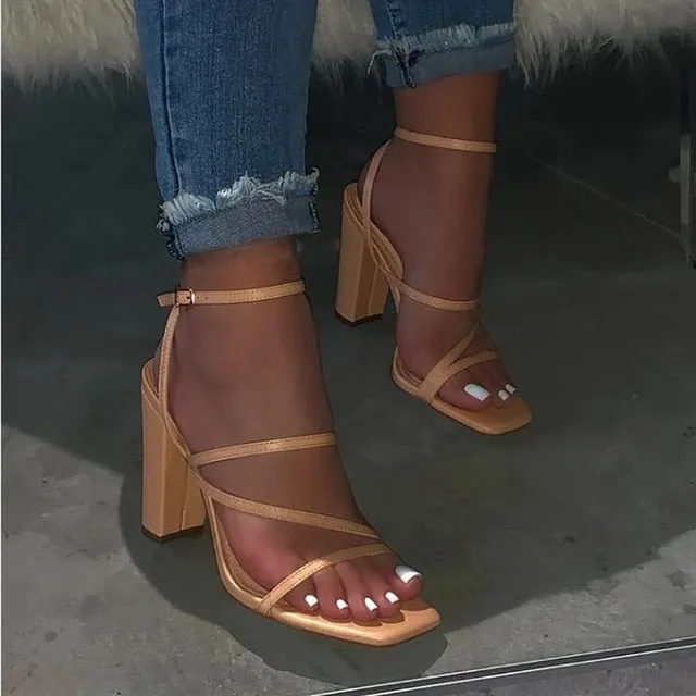 Pink New Summer Sandals Comfortable and Versatile Open-toe High-heeled Sandal Casual Outdoor Solid Color Plus Size Shoes Sandals