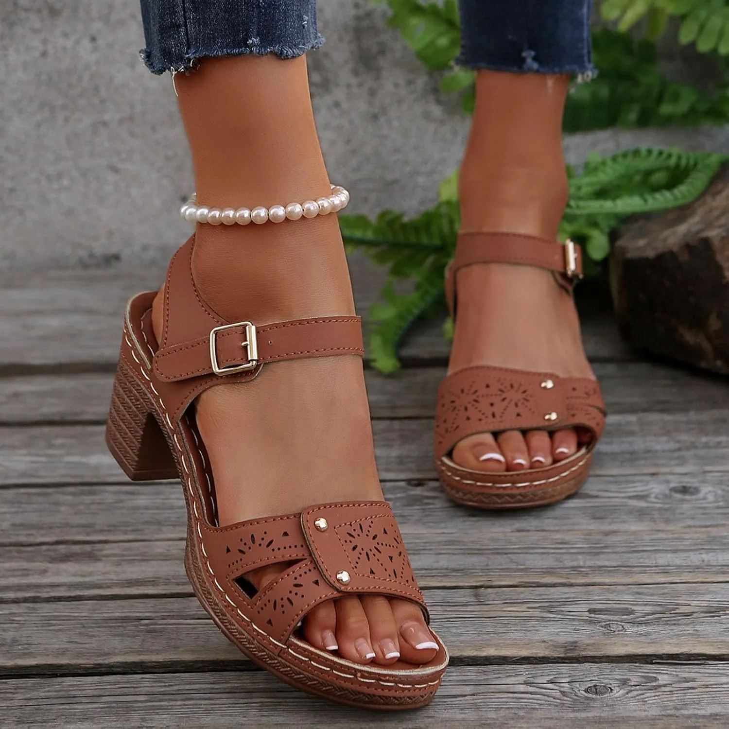Platform Heels Block Sandals for Women 2025 Comfortable Dressy Chunky Open Toe Ankle Strap Heel Fashion Wedding Party Dress Sandals Casual Leather Ladies Summer Pumps Heeled Shoes