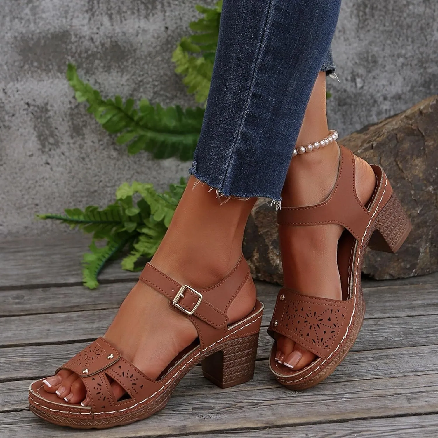 Platform Heels Block Sandals for Women 2025 Comfortable Dressy Chunky Open Toe Ankle Strap Heel Fashion Wedding Party Dress Sandals Casual Leather Ladies Summer Pumps Heeled Shoes