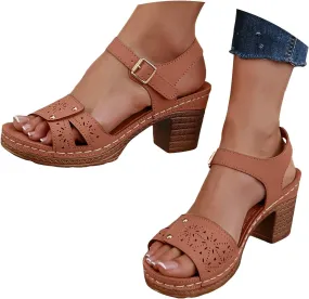 Platform Heels Block Sandals for Women 2025 Comfortable Dressy Chunky Open Toe Ankle Strap Heel Fashion Wedding Party Dress Sandals Casual Leather Ladies Summer Pumps Heeled Shoes