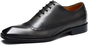 Santimon Mens Oxfords Formal Dress Shoes Genuine Leather Cap Toe Derby Fashion Comfortable Tuxedo Wedding Business Casual Prom Shoes for Men