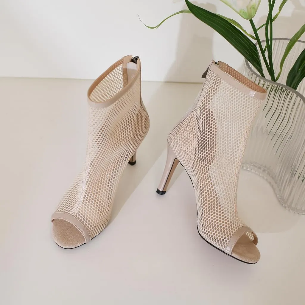Sexy Peep Toe Dance Dressy Ankle Booties For Womens Fashion Back Zipper Stilettos High Heeled Sandals