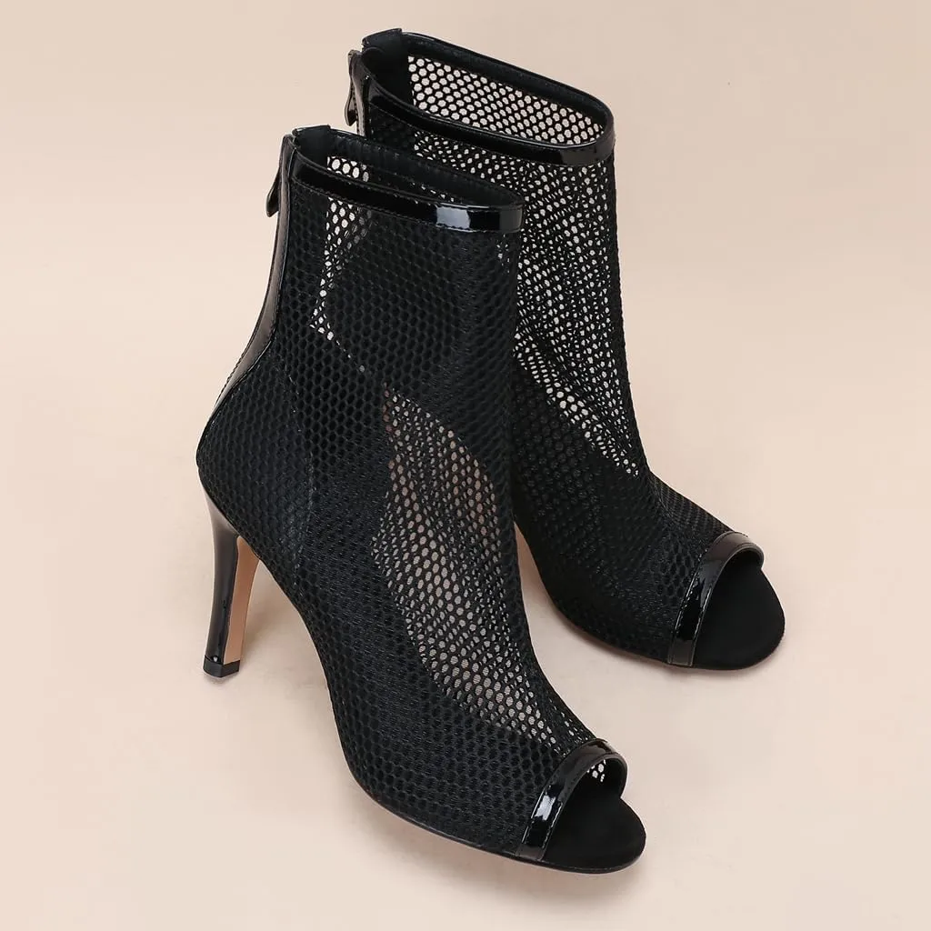Sexy Peep Toe Dance Dressy Ankle Booties For Womens Fashion Back Zipper Stilettos High Heeled Sandals