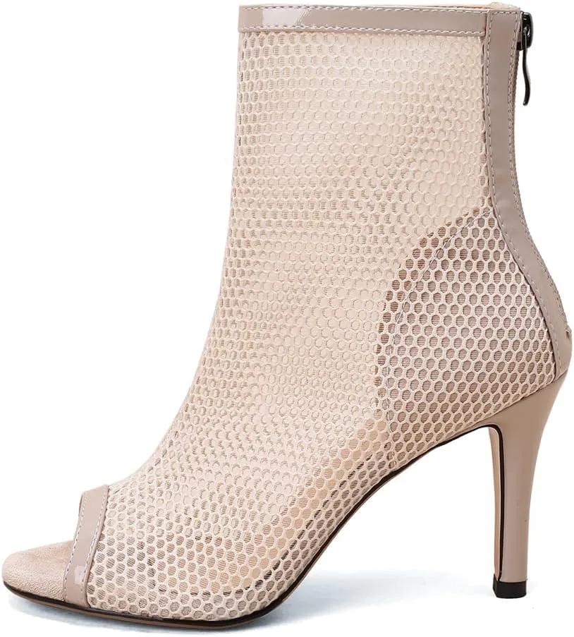 Sexy Peep Toe Dance Dressy Ankle Booties For Womens Fashion Back Zipper Stilettos High Heeled Sandals