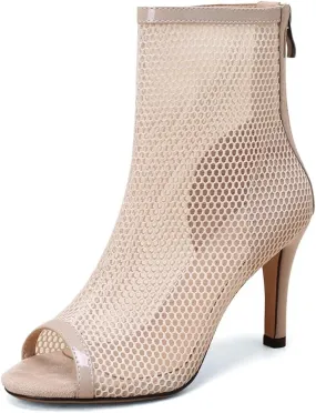 Sexy Peep Toe Dance Dressy Ankle Booties For Womens Fashion Back Zipper Stilettos High Heeled Sandals