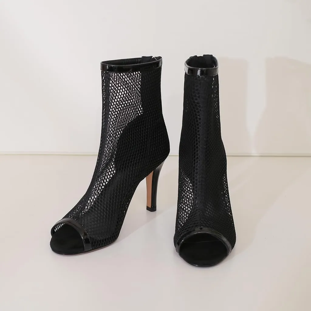 Sexy Peep Toe Dance Dressy Ankle Booties For Womens Fashion Back Zipper Stilettos High Heeled Sandals