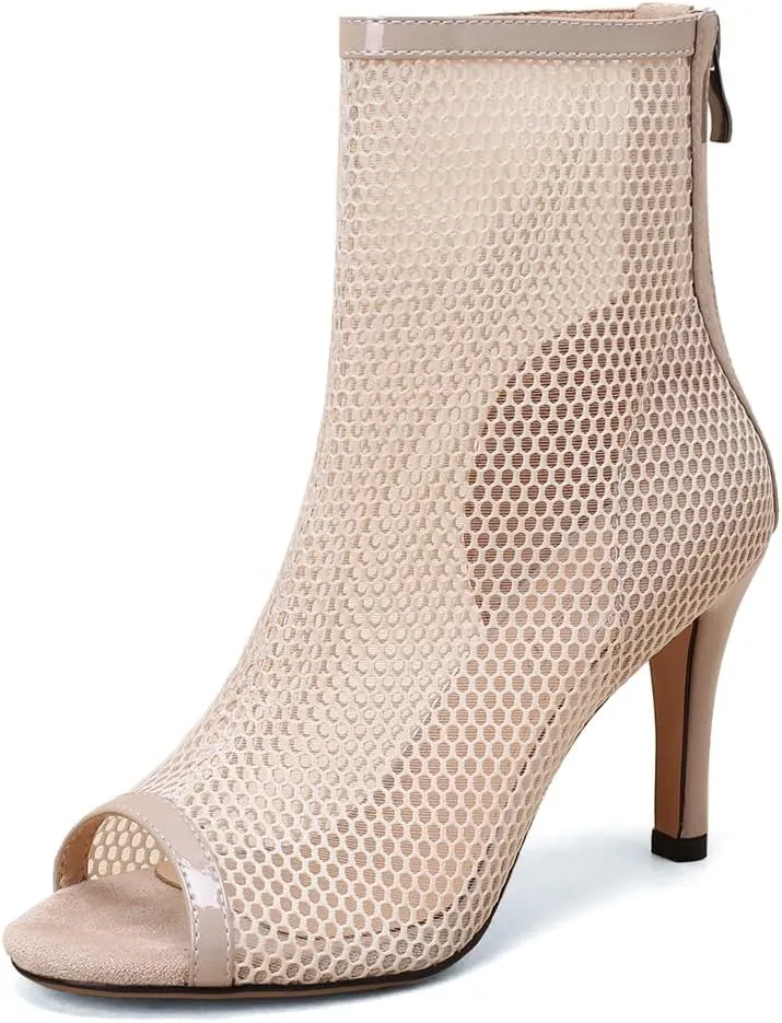 Sexy Peep Toe Dance Dressy Ankle Booties For Womens Fashion Back Zipper Stilettos High Heeled Sandals