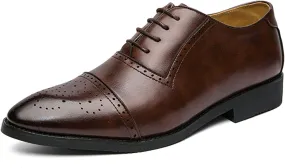 Single Season Formal Shoes for Men Lace Up Brogue Embossed Cap Toe Burnished Toe PU Leather Block Heel Low Top Slip Resistant Anti-Slip Non Slip Wedding Very Popular Among Young People
