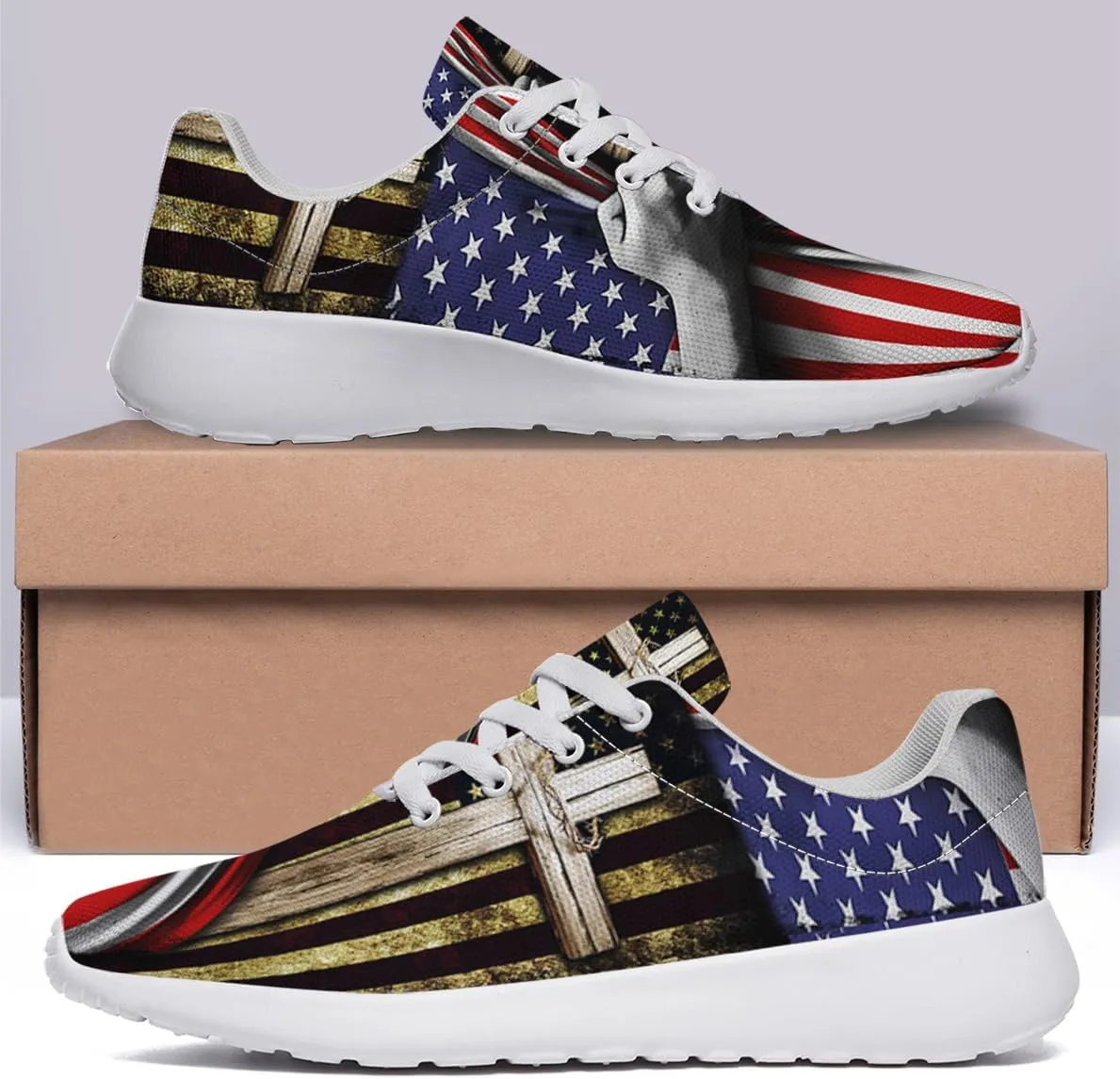 Sonzj-II Christian Jesus Shoes, Lace Up Walking Sneakers, Cross Running Shoes Mesh Breathable Sports Trainers