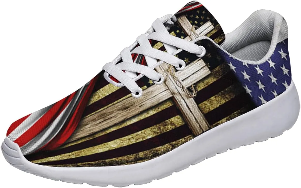 Sonzj-II Christian Jesus Shoes, Lace Up Walking Sneakers, Cross Running Shoes Mesh Breathable Sports Trainers